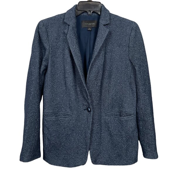 Ann Taylor Factory Jackets & Blazers - Ann Taylor Factory Tweed Blazer Size 6 Navy Blue One Button Career Workwear